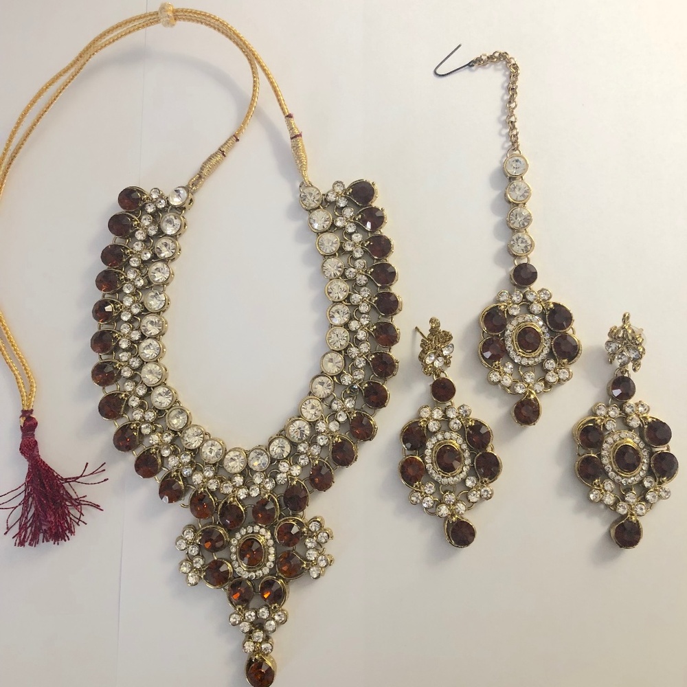 Indian Bollywood Fashion Gold Tone Kundan Stunning Necklace Jewelry Set